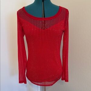Red Sheer Long Sleeve Top with Tiny Stud detail